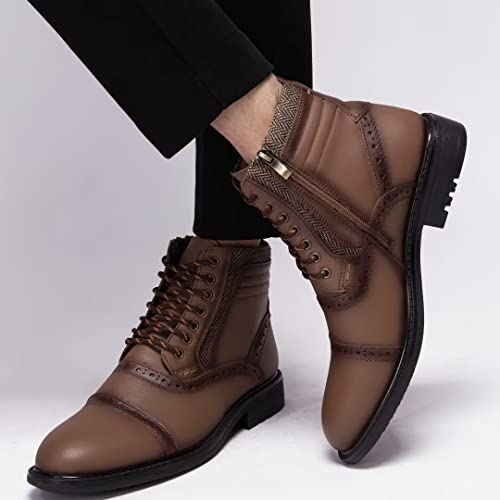 Image of Arkbird Leather Oxfords, Stylish and Comfort Chelsea Ankle Boots with Zipper Khaki 9.5