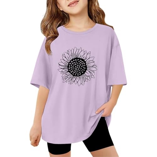 Girls Oversized Tshirt Graphic Tees Cute Crew Neck Summer Short Sleeve Loose Fit Tops Flower Pattern Casual Shirts - Main Image