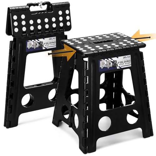 Delxo 16 Inch Folding Step Stool Foldable Step Stool for Adults Black