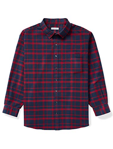 Amazon Essentials Men's Big & Tall Long-Sleeve Patterned Oxford Shirt with Pocket fit by DXL, Navy Windowpane, 2X Tall