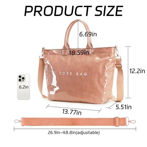 Image of GISMTR Large PVC Tote Bag for Women Letters Print Handbags Kraft Paper Shoulder Bag for Work Travel