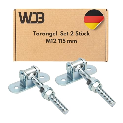 WDB - Torangel Einstellbar Anschraubplatte - Scharniere Gartentor - Scharniere Schwerlast - Toranlage - Torscharniere Hängescharniere - 2x Einstellbares Torscharnier M12 115 mm