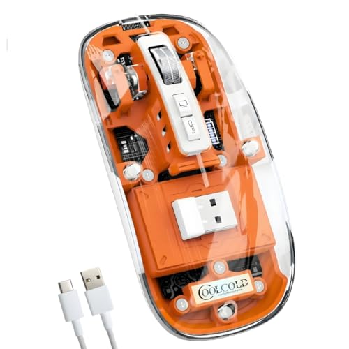 Image of COOLCOLD Rechargeable Wireless Mouse | Dual Mode 2.4GHz & Bluetooth | Silent Click, Transparent Body, RGB Lighting, Battery Indicator | Dual Bluetooth for Laptop, Mac, Windows PC & Computer