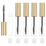 5PCS Empty Mascara Tube and Eyelash Wand, 10ml Eyelash Cream Container Bottle, Clear Mascara Containers, Eyelash-Wands with Tube for Castor Oil, Eyebrow Growth Serum and Coconut Oil (Gold)