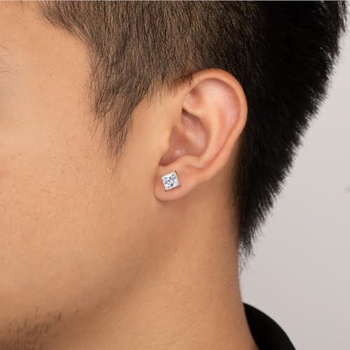 Moissanite Earrings for Men, 2/3CT Lab Created D Color VVS1 Princess Cut Moissanite Stud Earrings for Men, 925 Sterling Silver Earring Hypoallergenic Jewelry Gift4
