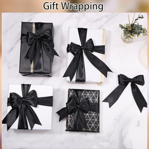 Image of woric Black Ribbon 1 1 /2 inch 60 Yards Satin Crafts Fabric Ribbon for Flower Bouquet Graduation Leis Boy Men Crafts Bows Making Party Clothes Decorations