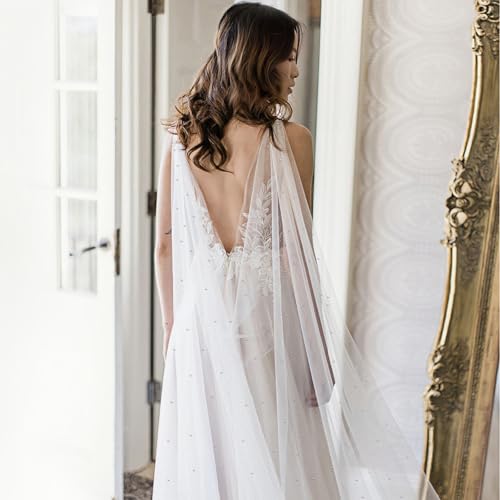 Pearl Wedding Capes Womens Soft Tulle Bridal Scarf Evening Shawl Wedding Wraps2