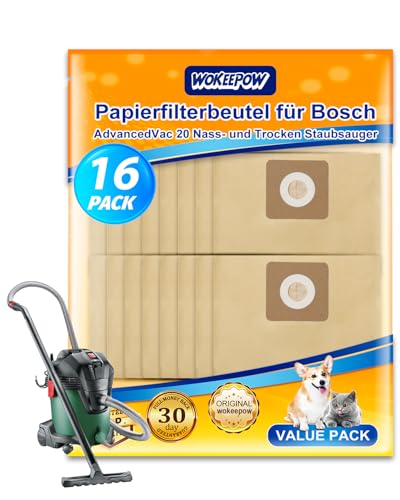 WOKEEPOW 16 Papierfilterbeutel für Bosch Advancedvac 20 Staubsauger Hochfeste Zubehör Beutel für Bosch Advancedvac 20 Beutel mit Mehrschichtpapier Staubfreie Entsorgung und Einfacher Austausch