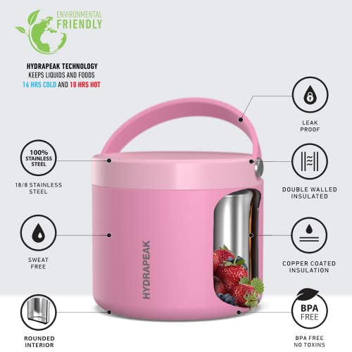 Image of Hydrapeak 18oz Stainless Steel Vacuum Insulated Food Jar for Hot Food and Cold Food, Wide Mouth Leak-Proof Soup for Adults, 10 Hours Hot and 16 Hours Cold (Bubblegum)