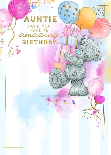 Me to You Tatty Teddy To An Amazing Auntie Bear With Gifts Luxury Gold Foil Birthday Card 6 X 9 Inches - Official Collection