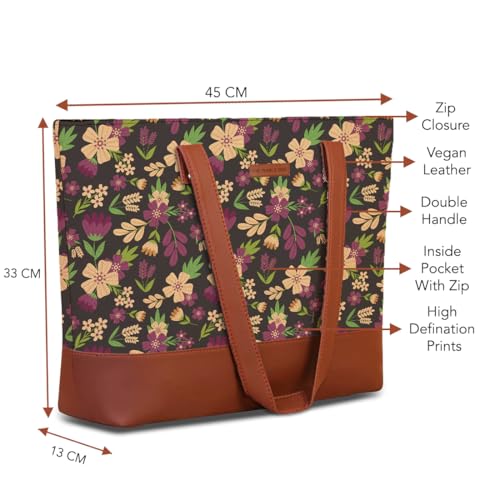 Image of The Purple Tree Handcrafted Women's Tote Bag with Vegan Leather Handles & Indian Prints, Shoulder Tote Bag and Handbag for Office and College (Pack of 1)