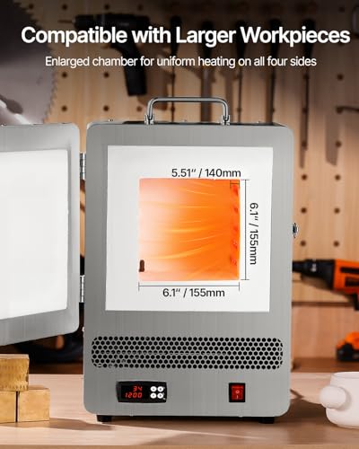 Image of VEVOR 1500W Programmable Electric Kiln, Digital Melting Furnace with Multi-Stage Temperature Control, Stainless Steel 2192F /1200℃ for Jewelry, Metal, Glass, Ceramics, Wax Casting & DIY Crafts | Stainless Steel, Programmable Tabletop Kiln Melter for Wax Casting, Clay DIY, Metal Tempering, Glazing on Pottery, Silver