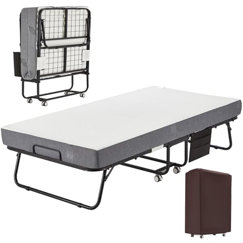 DSNAPE Klappbett 192x97cm, Gästebett Klappbar mit Matratze ca.13CM, Metallrahmen Klappbetten mit Rollen Belastbar bis 204KG