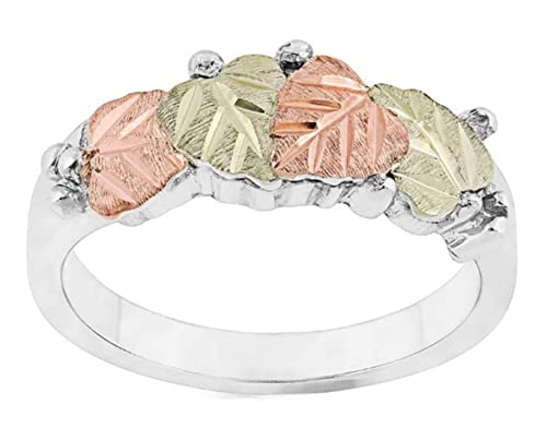 Diamond-Cut Heart Leaf Band, Sterling Silver, 12k Green and Rose Gold Black Hills Gold Motif