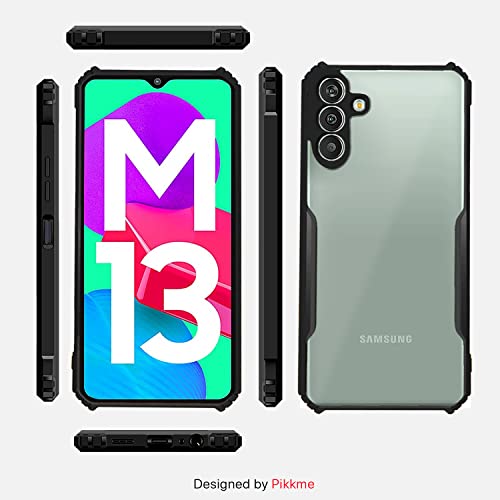 Image of Pikkme Samsung Galaxy M13 4G Back Cover | Crystal Clear Transparent Back | Ultra Hyrbid | Full Camera Protection | Raised Edge | Bumper Back Case for Samsung Galaxy M13 4G (Plastic, Black)