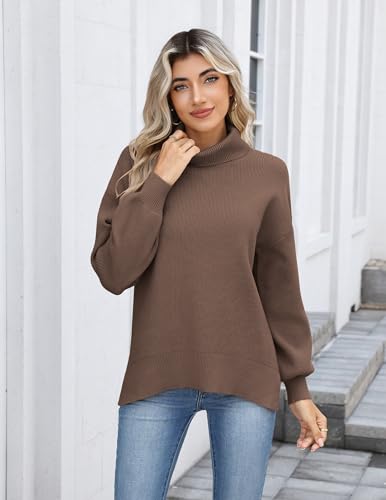 Zeagoo Women's Turtleneck Sweater 2025 Fall Winter Chunky Knit Sweaters Casual Side Slit Pullover Jumper Top2