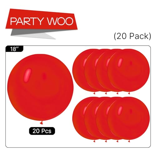 Image of PartyWoo Red Balloons 20pcs 18 Inch Red Helium Balloons for Birthday Graduation Bachelorette Citizenship Firefighter Strawberry Anniversary Cherry Casino Movie Theme Party Decorations Red-Y57