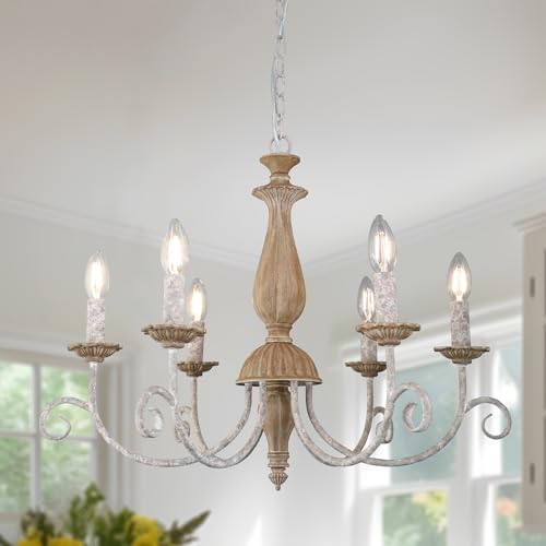 Cawabien French Country Chandelier,6-Light Farmhouse Vintage Antique Brown Metal Chandelier