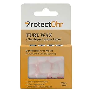 ProtectOhr – Oordopjes Pure Wax, 12 oordopjes, zachte vervormbare oordopjes tegen lawaai, geschikt voor alle oormaten…