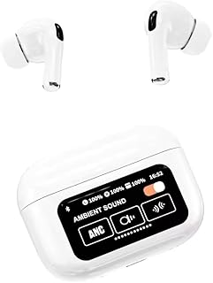 سماعات اذن لاسلكية برو بشاشة LED تعمل باللمس بلوتوث 5.4 بتقنية اي ان سي ونظام تحديد المواقع بخاصية الغاء الضوضاء داخل الاذن مع شحن لاسلكي ابيض