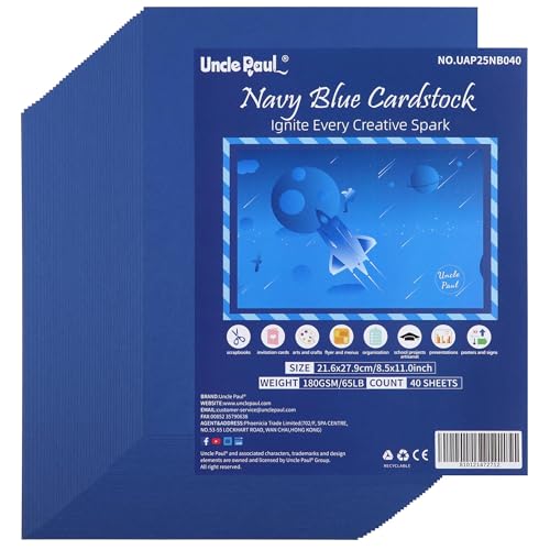 Uncle Paul 40 Sheets Navy Blue Cardstock - 8.5 x 11 Double-sided Cover Card Stock 65lb Printer Paper Perfect for Scrapbooking Crafts Business Cards 180gsm UAP25NB040