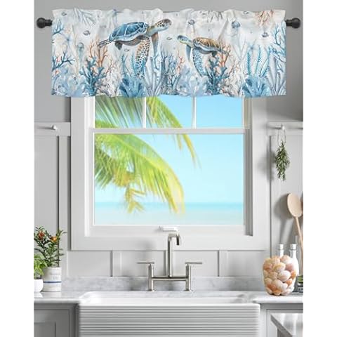 Sea Turtle Ocean Coral Valance Curtain Cover