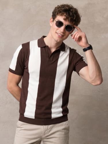 Image of Veirdo Men's Flatknit Printed Half Sleeve Polo T-Shirt with Collared Neck, Loose Comfortable Fit, Casual Style for Office, Travel, (Sizes S to 2XL)