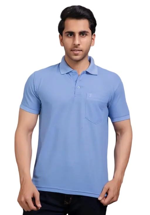 Image of Men's Cotton Blend Half Sleeve Solid Regular Fit Solid Comfortable Stylish Polo Tshirt 12