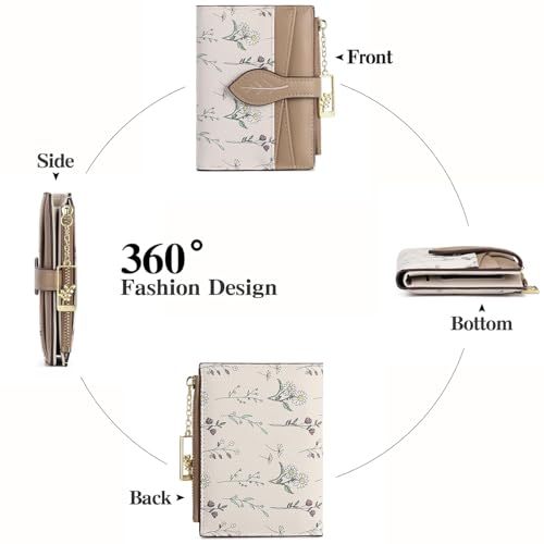 Image of GAEKEAO Small Wallets for Women RFID Blocking Bifold Floral Vegan Leather Wallet Card Holder with Zipper Pocket ID Window