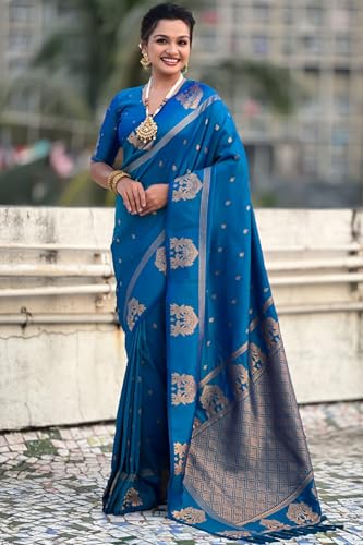 Image of SGF11 Women's Kanjivaram Pure Soft Silk Saree With Unstitched Blouse Piece