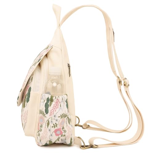 Image of SILKAREA Embroidered Sling Bag for Women, Crossbody Backpack Purse Anti-Theft Travel Daypack, Adjustable Shoulder Chest Pack with Tablet Pocket (Embroidered White-2)