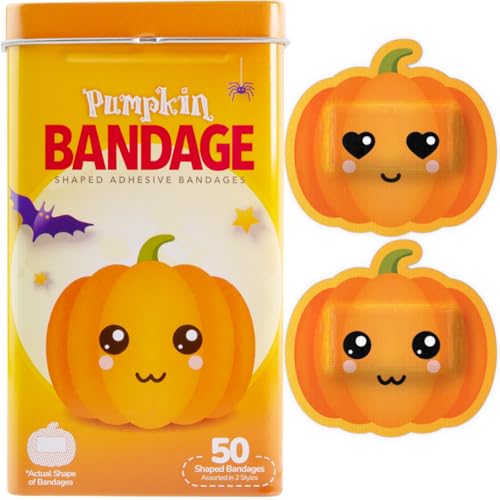 Image of BioSwiss Bandages, Halloween Pumpkin Shaped Self Adhesive Bandage Set, Latex Free, Sterile Wound Care, 50 Count