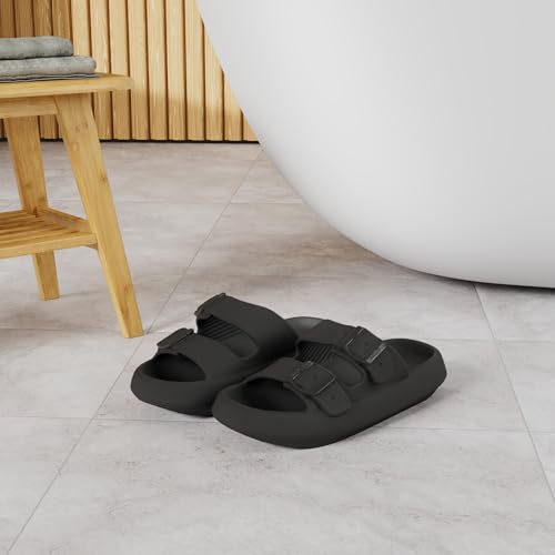 BRONAX Pillow Slippers for Women and Men | Adjustable Double Buckle Shower Slides | Cushioned Thick Sole Sandals2