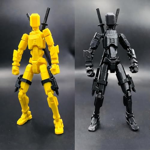 Image of ONNGEO 2 Pack Action Figures Titan 13, 3D Printed Multi-Joint Movable Robot with Weapons and Accessories, Desk Decoration (Yellow, Black)