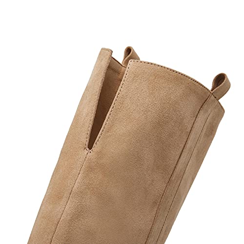 Seraih Womens Over The Knee Thigh High Boots Faux Suede Pointed Toe Side Zipper Chunky Block Heel Stretch Boots thumb #3