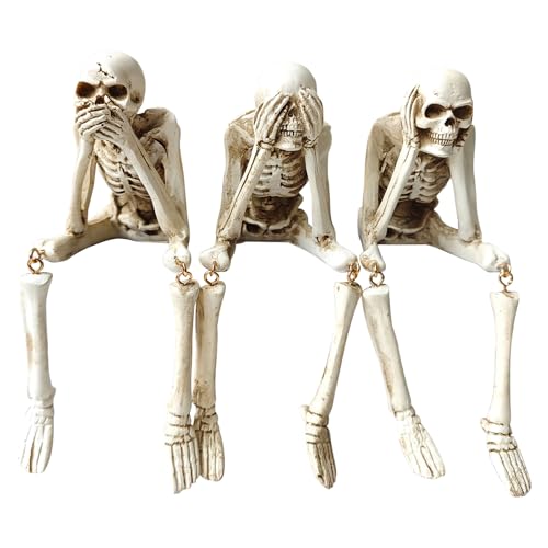 Halloween Skeleton Statues Set of 3 – See No Evil, Hear No Evil,...