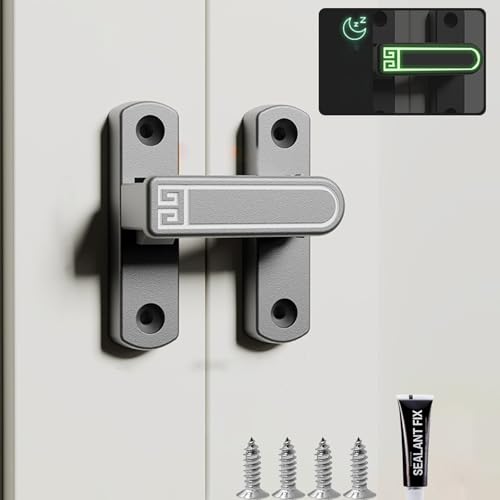 PRYZALO Pestillos de puerta de granero, cerradura de puerta de 90/180 grados, pestillo de puerta abatible sin taladro, cerradura de seguridad para puerta corredera, puertas correderas, plegables