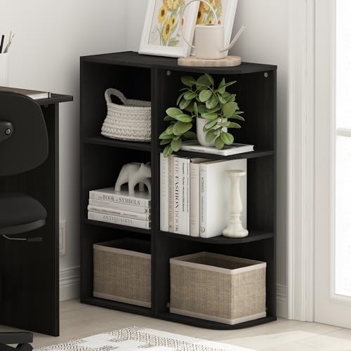 Image of Furinno PASIR Book Shelf, 3-Tier Corner Bookshelf with Open Shelf, Standing Bookcase, 9.3 x 12 x 31.5 for Organization and Storage, for Living Room, Bedroom, Home Office, Blackwood