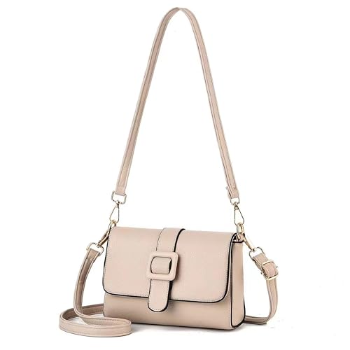 Bolsa Feminina dBolsa Feminina de Couro Macio - Alças duplas ajustáveis (Ombro/Crossbody), Multiuso para Dia a Dia, Festas e Viagense Couro Macio (Bege)