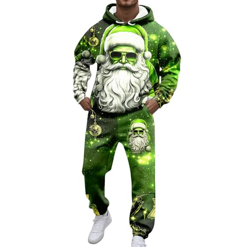 Déguisement de Père Noël homme en polaire verte avec capuche et pantalon doux taille XXXL