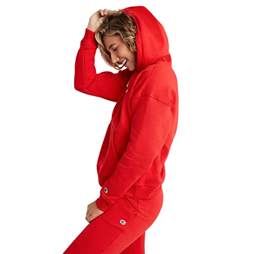 Champion, Powerblend, Fleece Hoodie, Sweatshirt For Women, (Reg. Or Plus), Cheerful Red Script, Medium #TOP2