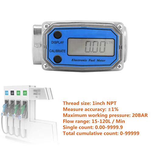 1″ Digital Turbine Flow Meter, Gas Oil Fuel Flowmeter, Pump Flow Meter Diesel Fuel Diesel Kerosene Line Pipe Counter For Chemicals Water Etc(Blue) #TOP2