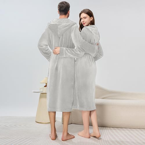 Mens Hooded Classic Bathrobe Flannel Fleece Robe with Full Length Unisex Couple Fashion Soft Dressy Pajamas Sleepwear3