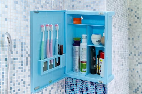 Image of zahab Bathroom Cabinet with Mirror Multipurpose Wall Mounted Storage Cabinet with Magnetic Door Blue