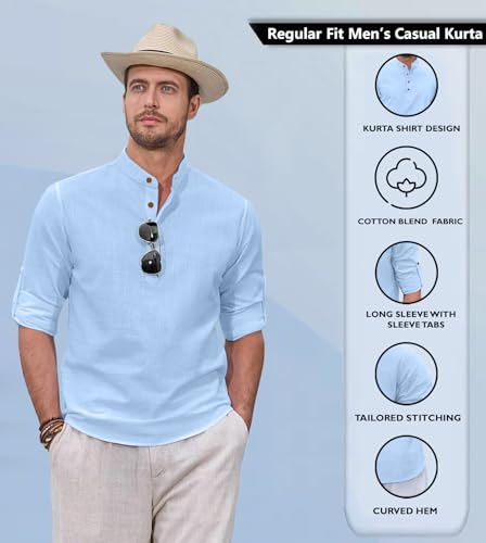 Image of Zombom Men's Kurta || Chinese Collar Long Sleeves || Straight Hip Length Kurtas || Short Kurta for Men || for Festival || Function || Occasion Wear Fancy Kurta for