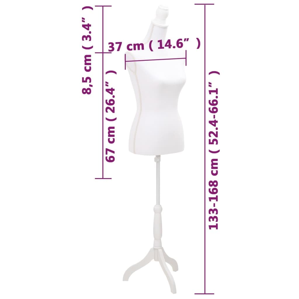 Weibliche Schaufensterpuppe höhenverstellbar 133-168 cm, Damenbüste Schneiderpuppe Torso Weiß aus 100% Polyester mit Stativ für Kleidungsausstellung