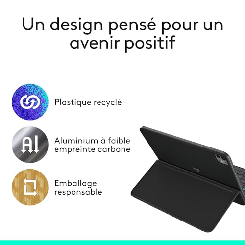 Logitech Flip Folio, étui clavier pour iPad Pro 11 pouces (M4 et M5) et iPad Air 11 pouces (M2 et M3)(5e gén. - 2024), FRA AZERTY, Étui Bluetooth de protection escamotable, multidispositif - Graphite
