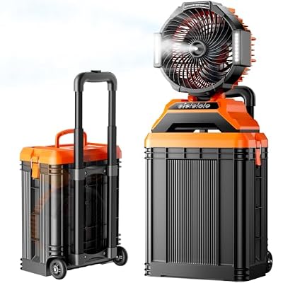 Lanonany 40000mAh Portable Misting Fan, 62H Max Runtime Rechargeable Mister Fan with 15L Bucket, Retractable Handle, Wide-Angle Oscillating Mist Fan for Outside Patios Golf Sports Camping Essentials