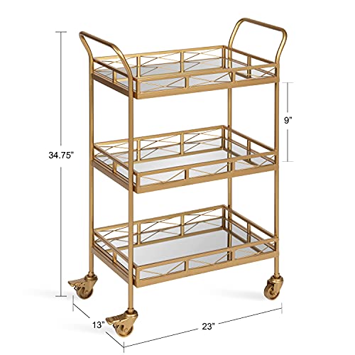 Image of Kate and Laurel Ketia Glam Metal Bar Cart; 23 x 13 x 34; Gold; Glamorous Three Tier Gold Bar Cart for Display and Storage
