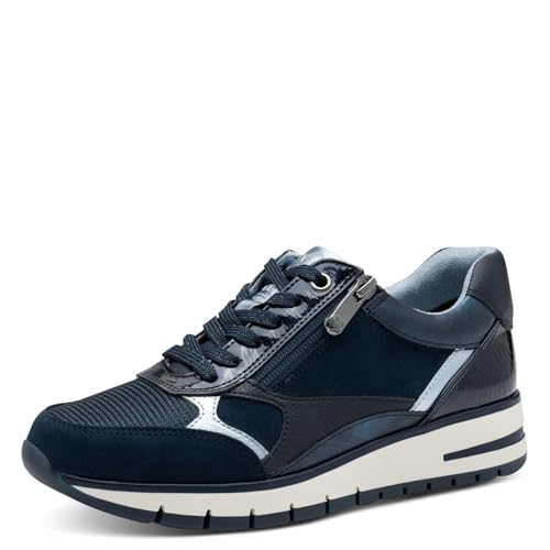 Marco Tozzi Damen Sneaker flach mit Reißverschluss Freizeit, Blau (Navy Comb), 39 EU